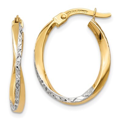 Textured and Polished Oval Hoop Earrings 14k Gold &amp; Rhodium TF749, MPN: TF749, 886774368900