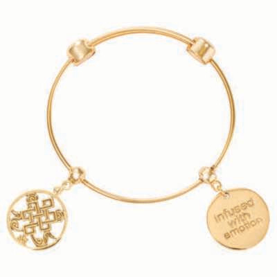 Nikki Lissoni Charm Bangle with Two Fixed Charms Endless Knot Infused with Emotion Gold-Plated 17cm…