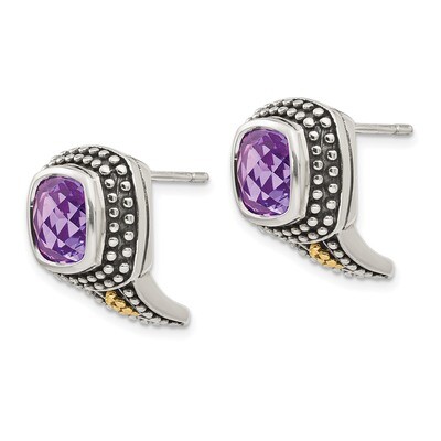 Amethyst Post Earrings Sterling Silver &amp; 14k Gold Antiqued QTC1019, MPN: QTC1019, 191101388729