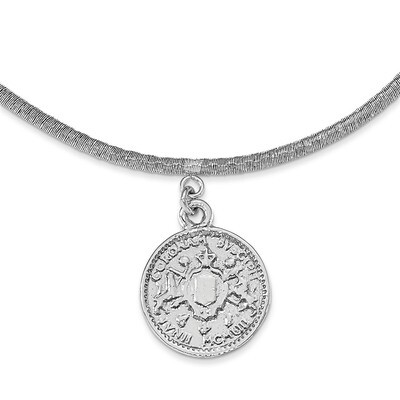 Leslie&#39;s Elizabeth II Medal with 1.5 inch extender Necklace Sterling Silver Rhodium Plated HB-QLF10…