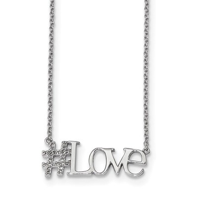 CZ Diamond Hashtag Love Necklace 18 Inch Sterling Silver Rhodium-plated QG4382-18, MPN: QG4382-18, …