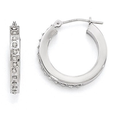 Round Hinged Hoop Earrings 14k White Gold with Diamonds DF158, MPN: DF158, 191101179440