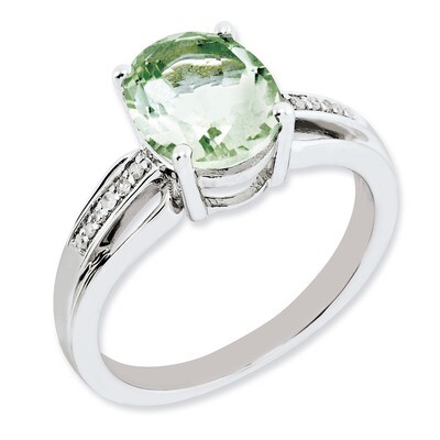 Green Quartz Ring Sterling Silver Diamond QR3042AG, MPN: QR3042AG, 883957361468