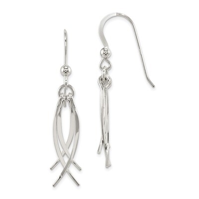 Curved Dangle Shepherd Hook Earrings Sterling Silver Polished QE13595, MPN: QE13595, 191101235719