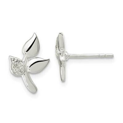 CZ Diamond Leaves Post Earrings Sterling Silver Polished QE16193, MPN: QE16193, 196904169094