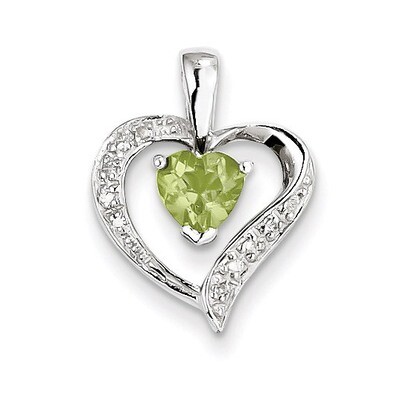 Heart Peridot &amp; Diamond Heart Pendant Sterling Silver Rhodium QDX803, MPN: QDX803, 883957559247