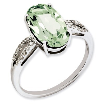 Green Quartz &amp; Diamond Ring Sterling Silver QR3078AG, MPN: QR3078AG, 883957362410