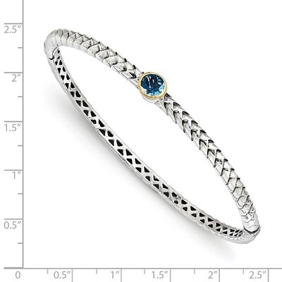 6mm Blue Topaz Bangle Bracelet Sterling Silver &amp; 14k Gold QTC947, MPN: QTC947, 886774570334