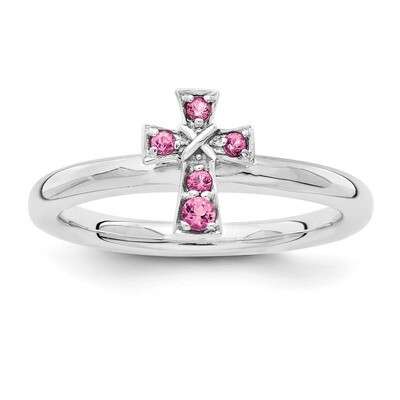 Pink Tourm. Cross Ring - Sterling Silver Rhodium-plated QSK1639, MPN: QSK1639, 886774252230