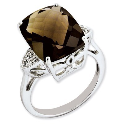 Smoky Quartz &amp; Diamond Ring Sterling Silver QR2932SQ, MPN: QR2932SQ, 883957360270