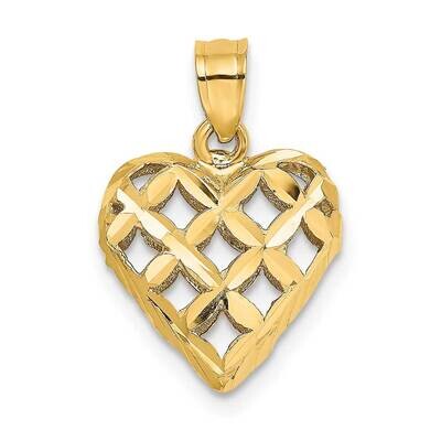 Puffed Heart Charm 14k Gold 3-D Diamond-cut K7131, MPN: K7131, 637218094875