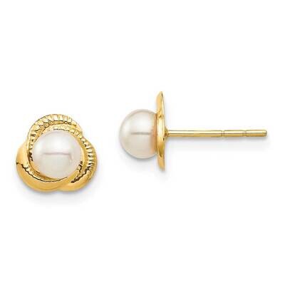 4-5mm White Button Freshwater Cultured Pearl Post Earrings 14k Gold SE2947 by Madi K, MPN: SE2947, …