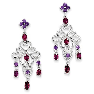 Rhodolite Garnet &amp; Amethyst Dangle Earrings Sterling Silver QE10979X, MPN: QE10979X, 883957356983