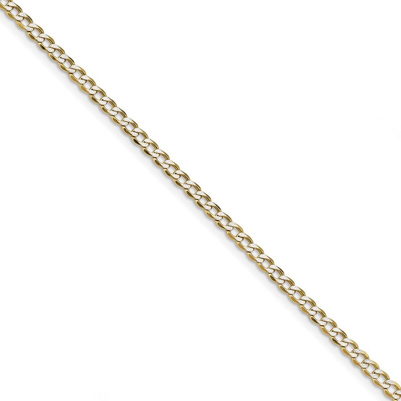 7 Inch 3.4mm Semi-solid Pave Curb Chain 14k Gold &amp; Rhodium PWF080-7, MPN: PWF080-7, 886774561240