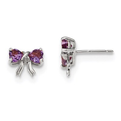 Amethyst Bow Post Earrings 14k white Gold Polished XBS551, MPN: XBS551, 191101168499