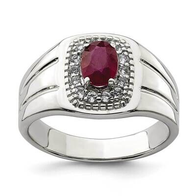 Men&#39;s African Ruby and White Topaz Ring Sterling Silver QR6839, MPN: QR6839, 883957169033