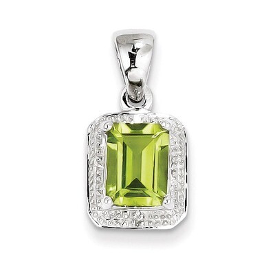 Emerald-cut Peridot &amp; Diamond Pendant Sterling Silver Rhodium QDX814, MPN: QDX814, 883957529493