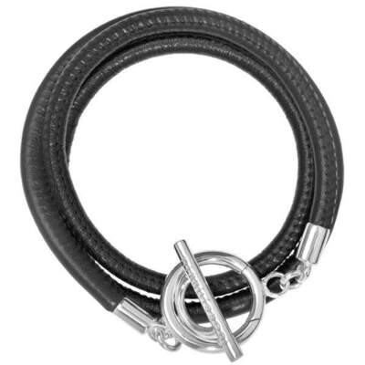 Nikki Lissoni Black Leather Cord Wrap Bracelet with Silver-Plated T-Bar Closure Size Medium BLCS01M…