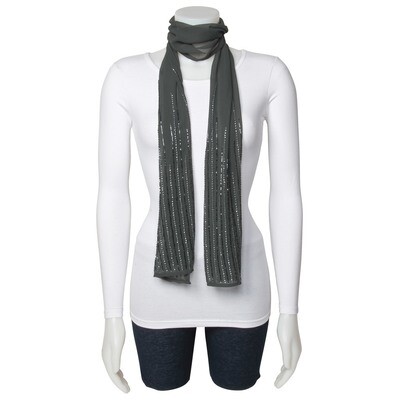 Dark Grey Beaded &amp; Sequin Woven Polyester Fashion Scarf GM13060
