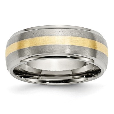 14k Yellow Inlay 8mm Brushed Polished Band Titanium Ridged Edge TB102 by Chisel, MPN: TB102, 883957…