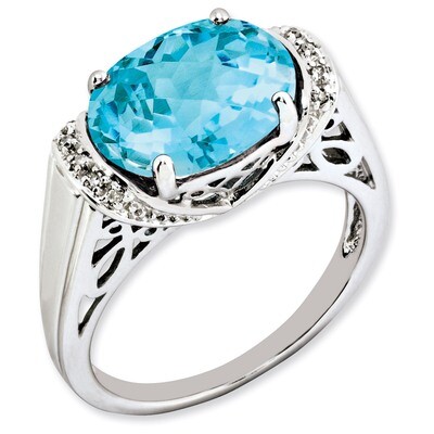 Blue Topaz &amp; Diamond Ring Sterling Silver QR3189BT, MPN: QR3189BT, 883957666518