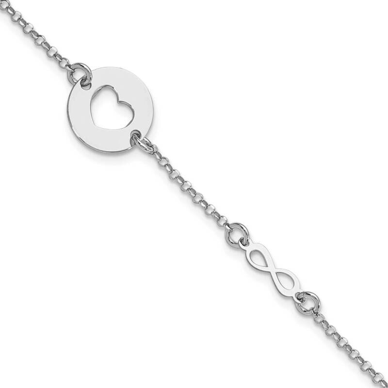 Heart and Infinity with .5 Inch Extender Bracelet 7 Inch Sterling Silver Rhodium-plated QG6212-6.5