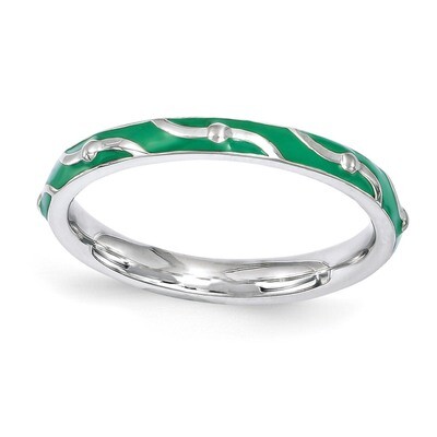 Green Enamel Ring - Sterling Silver QSK1501, MPN: QSK1501, 886774205533