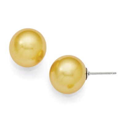 12-13Mm Round Yellow Shell Bead Stud Earrings Sterling Silver QMJE12Y, MPN: QMJE12Y, 886774293813