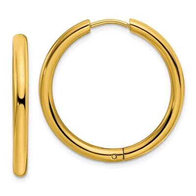 Yellow Ip-Plated 3mm Hinged Hoop Earrings Stainless Steel Polished SRE1478, MPN: SRE1478, 191101867…