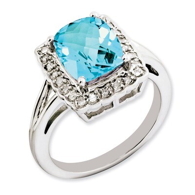 Light Swiss Blue Topaz &amp; Diamond Ring Sterling Silver QR3314LSBT, MPN: QR3314LSBT, 883957677255