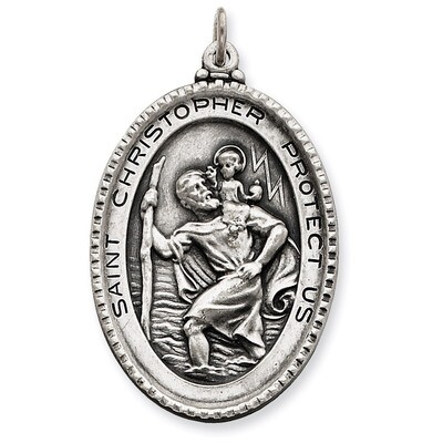 Saint Christopher Medal Antiqued Sterling Silver QC5622, MPN: QC5622, 886774583075