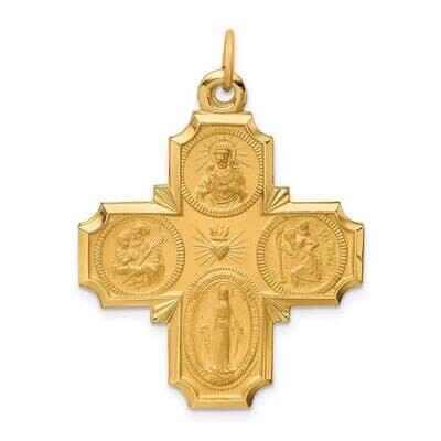 Large 4-Way Medal 14k Gold Solid Polished Satin XR1780, MPN: XR1780, 883957829890