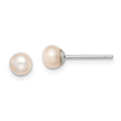 4-5mm Pink Fw Cultured Button Pearl Stud Earrings Sterling Silver Rhodium-plated QE12683, MPN: QE12…