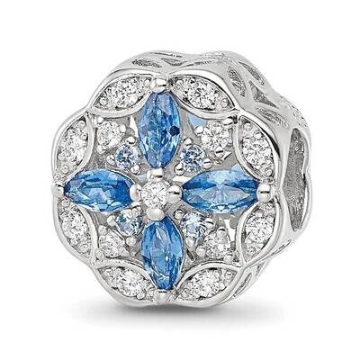 Blue Spinel &amp; CZ Floral Bead Sterling Silver Rhodium-plated QRS4175, MPN: QRS4175,