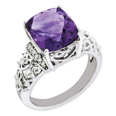 Amethyst &amp; Diamond Ring Sterling Silver QR3061AM, MPN: QR3061AM, 883957636610