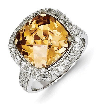Champagne &amp; Clear Color Diamond Ring Sterling Silver QR2270, MPN: QR2270, 883957189420