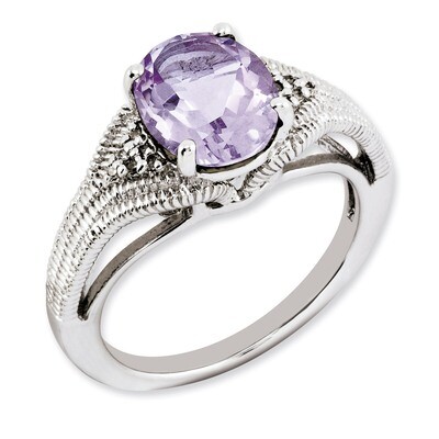 Oval Pink Quartz &amp; Diamond Ring Sterling Silver QR3175PQ, MPN: QR3175PQ, 883957404240