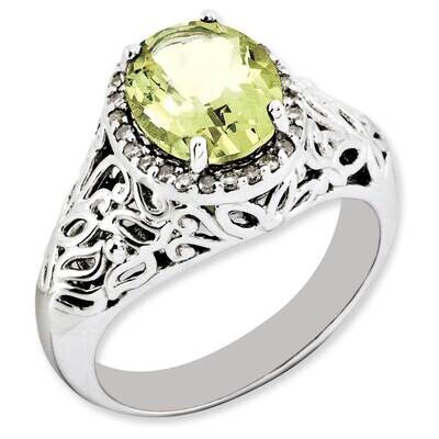 Oval Lemon Quartz &amp; Diamond Ring Sterling Silver Rhodium-plated QR3285LQ-7, MPN: QR3285LQ-7, 883957…