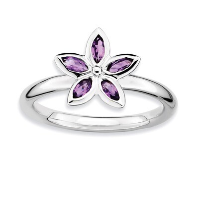 Amethyst Flower Ring - Sterling Silver QSK488, MPN: QSK488, 886774006901