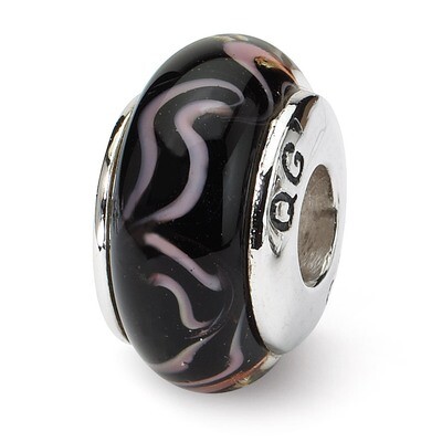 Black Pink Hand-blown Glass Bead - Sterling Silver QRS704, MPN: QRS704, 883957726144