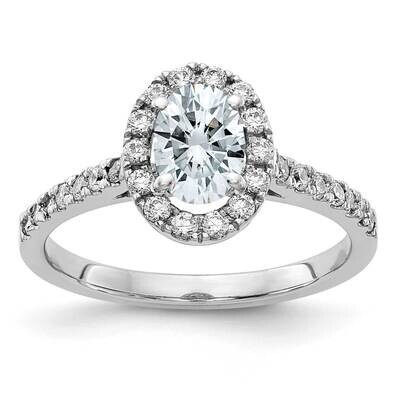 1 1/3ct. D E F Pure Light Oval Halo Moissanite Engagement Ring 14k White Gold RM4453E-140-WMP-5, MP…