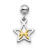 Dangle Star Charm Sterling Silver Rhodium &amp; Gold Tone QMM182, MPN: QMM182,