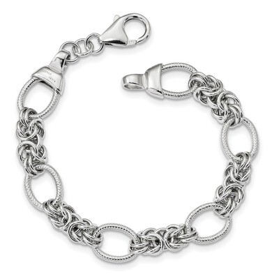 Textured Rhodium-plated Fancy Link Bracelet 7.5 Inch Sterling Silver Polished QG3893-7.5, MPN: QG38…