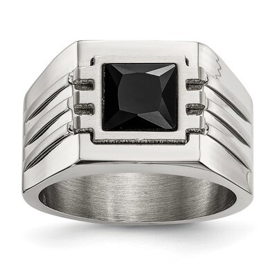 Black CZ Ring Stainless Steel Brushed and Polished Engravable SR621-10, MPN: SR621, 191101853395