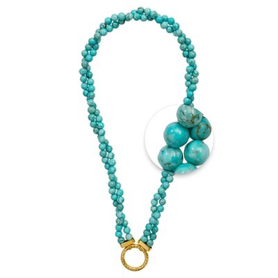 Nikki Lissoni Necklace with Two Strings of Round Magnesite Turquoise Beads of 6mm Gold-Plated Oring…