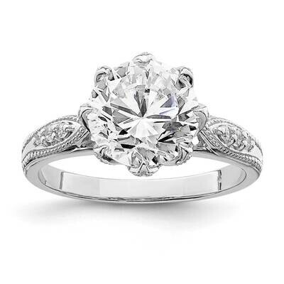 9mm CZ Diamond Ring Sterling Silver Rhodium-plated QR6949, MPN: QR6949,