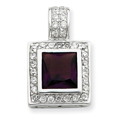 Purple &amp; Clear CZ Pendant Sterling Silver QP984