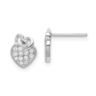 Hearts Post Earrings Sterling Silver Rhodium Plated CZ Diamond QE14929, MPN: QE14929, 883957935737