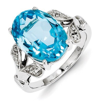 Light Swiss Blue Topaz Diamond Ring Sterling Silver Rhodium QDX550, MPN: QDX550, 883957398761