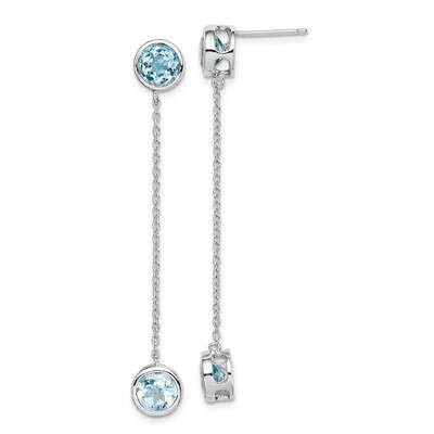 Blue Topaz &amp; Chain Post Dangle Earrings Sterling Silver Rhodium-plated QE14372, MPN: QE14372, 19110…